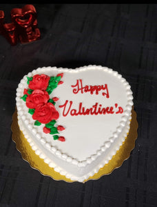 White V - heart cake with Red Roses